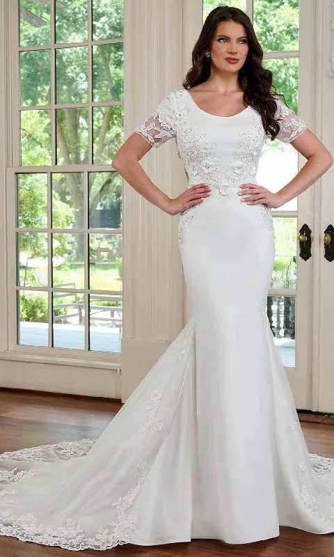 women's fashionable dressesRachel Allan RB5041 - Sheer Sleeve Mermaid Bridal Gown