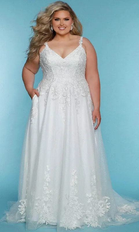 women's curve-hugging dressesSydney's Closet Bridal SC5322 - Sleeveless Floral Lace Applique Gown