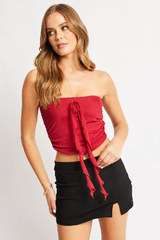 women's tops for those who want to elevate their everyday wear with chic and elegant piecesRed Bandeau Top Mesh Rosette