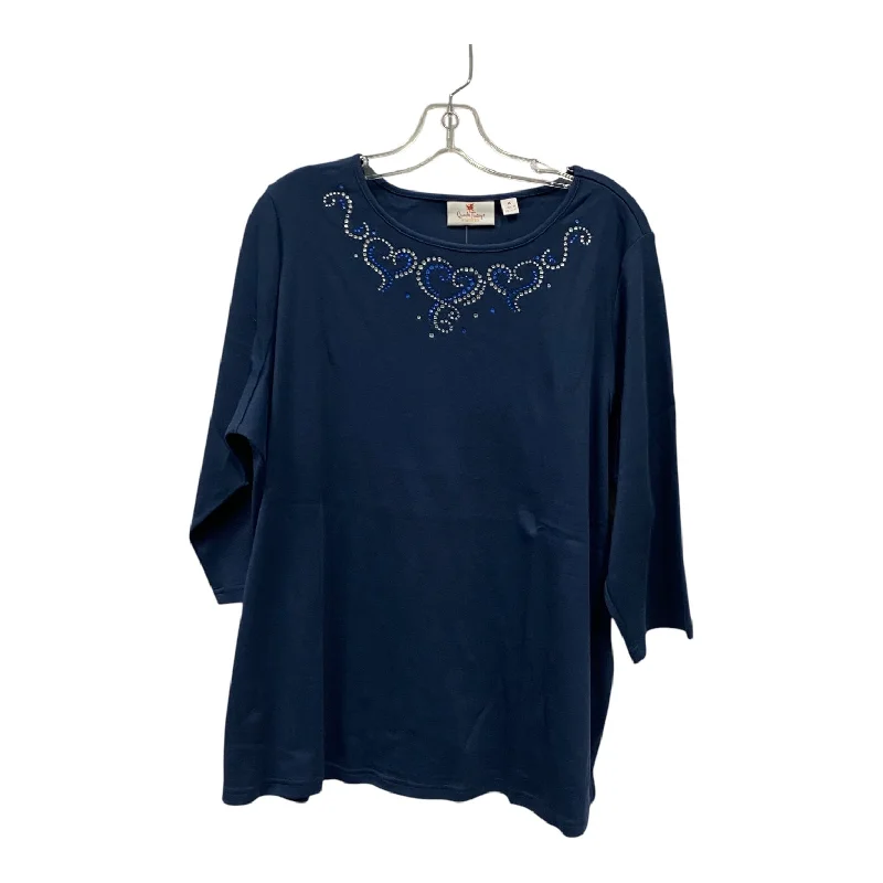 women's tops with beading accentsTop Ls By Quaker Factory In Blue, Size:1X