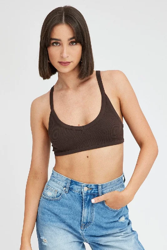 women's tops for glamorous eveningsBrown Bralette V Neck Seamless