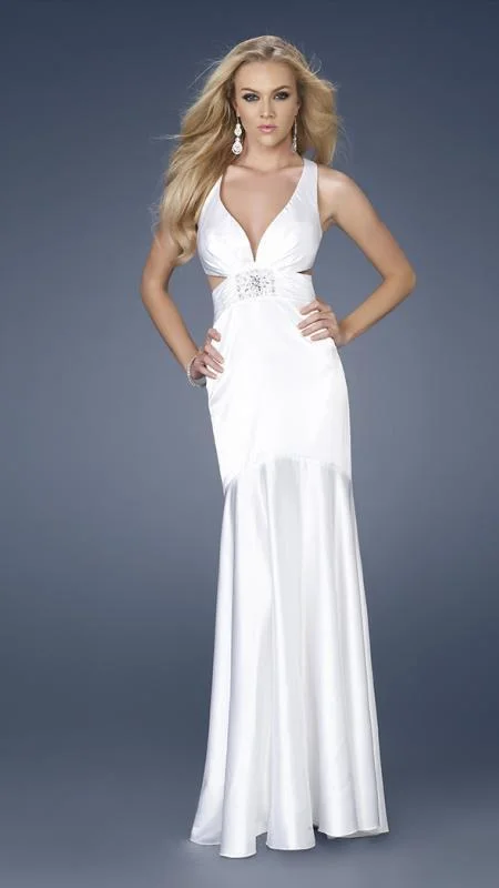 women's work dressesLa Femme Gigi - V Neck Crisross Back Trumpet Gown 15119