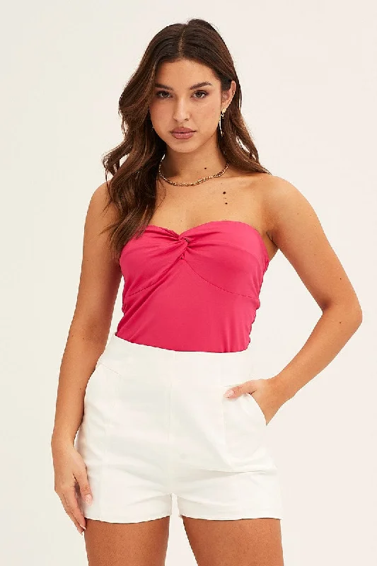 women's tops with sleeveless designsPink Bandeau Top Boob Tube Twist