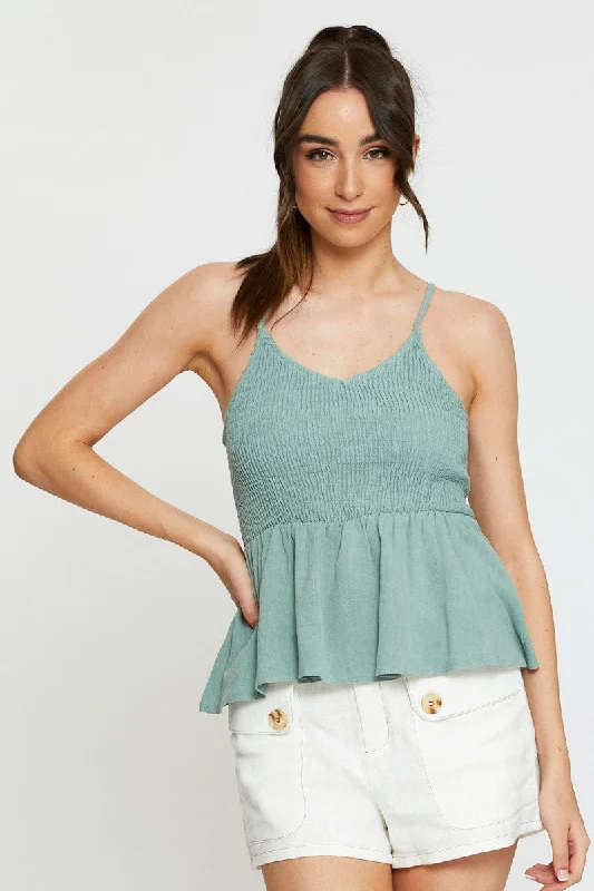 women's tops for fashion-forward individualsGreen Peplum Top Sleeveless V-Neck