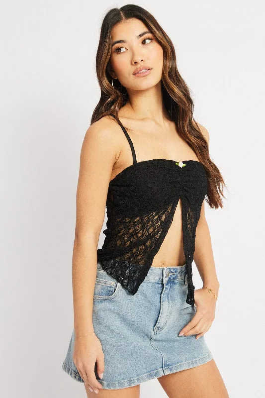 women's tops for those who want to create outfits that are both trendy and timelessBlack Lace Butterfly Top Singlet