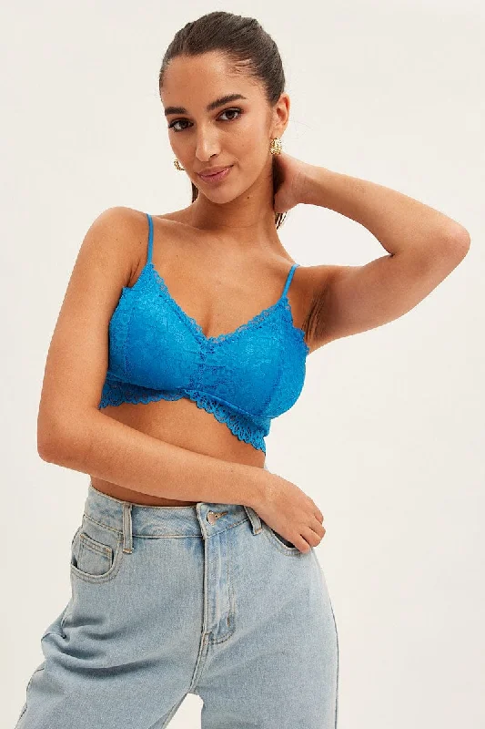 women's tops for minimalist aestheticsBlue Bralette Lace