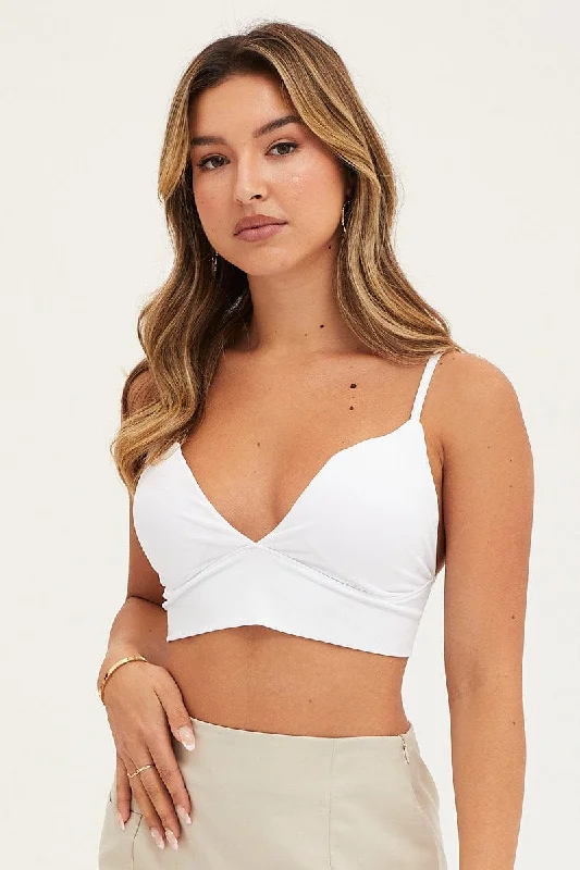 women's tops made from cottonWhite Bralette Deep V Neck