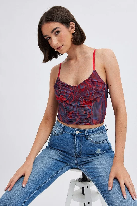 women's tops for those who want to add a pop of color to their outfitsRed Abstract Short Top Sleeveless Abstract Prints