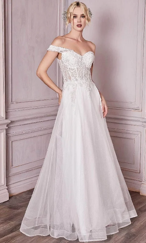 women's wrap dressesLadivine CD961W - Off Shoulder Lace Bridal Gown