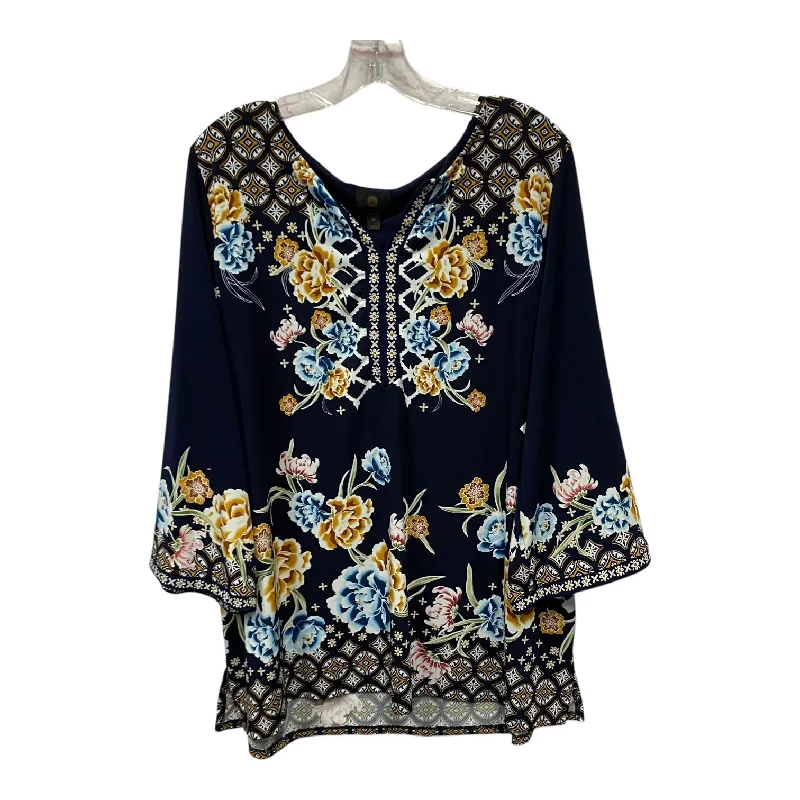 women's tops in solid colorsTop Ls By Jm Collections In Navy, Size:2X