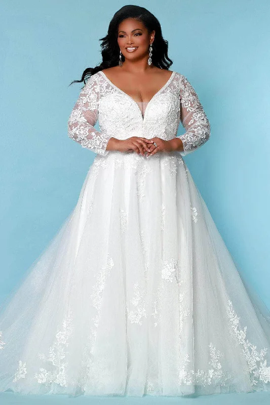 women's bow dressesSydney's Closet Bridal SC5275 - Long Sleeve A-line Tulle Gown