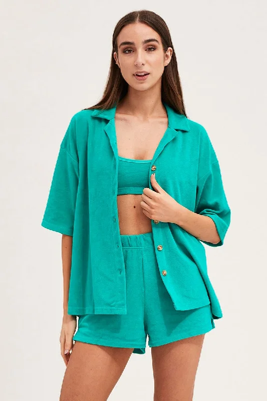 trendy women's topsGreen Lounge Top Short Sleeve Oversized Terry