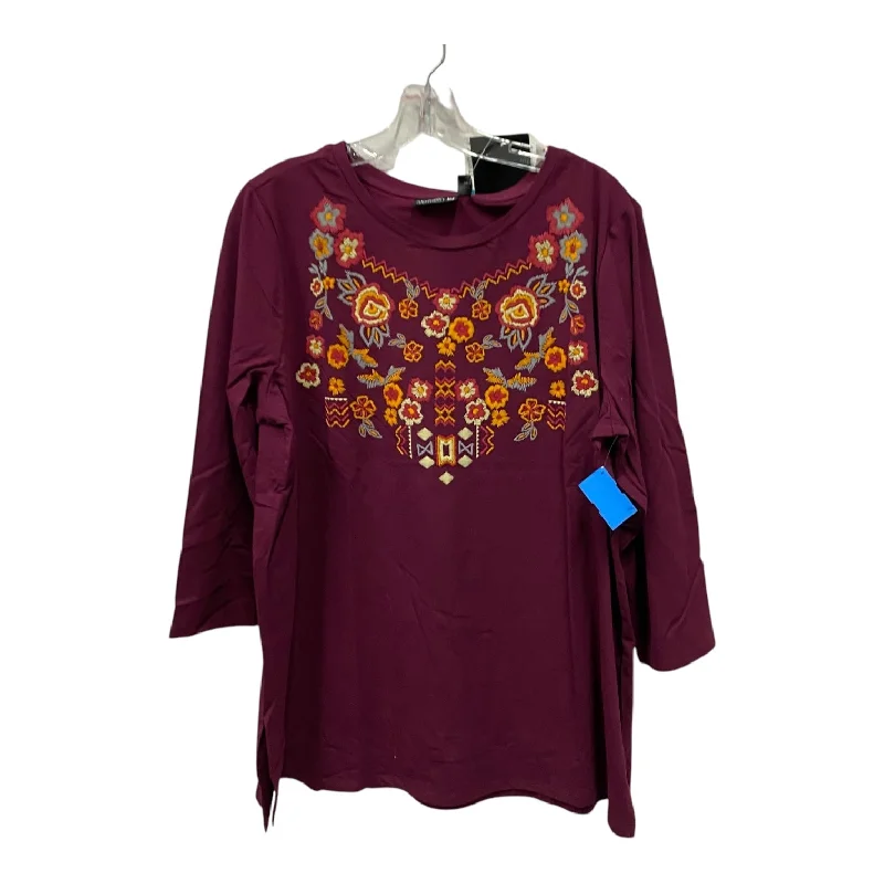 women's tops with embroidery detailsTop Ls By Cme In Purple, Size:1X