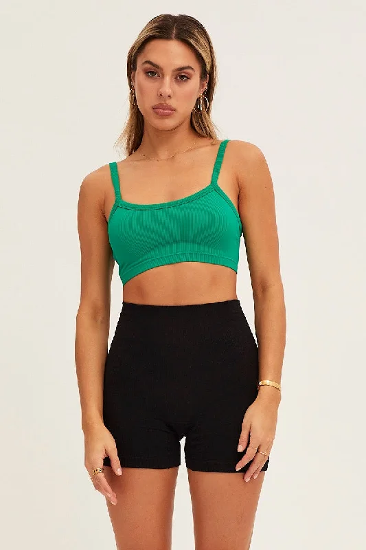 women's tops in solid colorsGreen Bralette Crop Round Neck Seamless