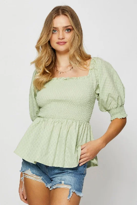 plus-size women's topsGreen Peplum Top Short Sleeve Round Neck