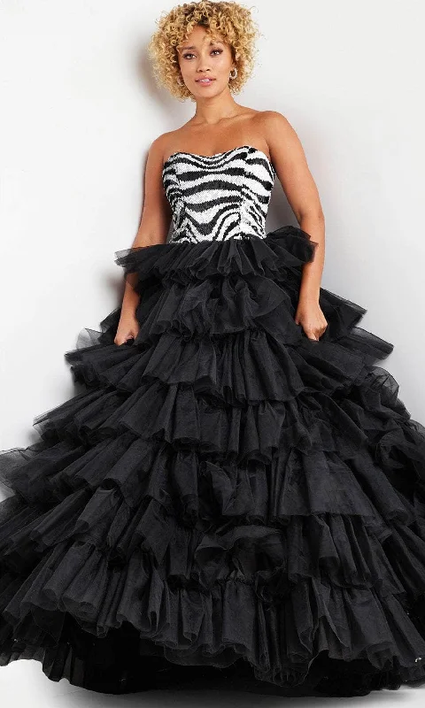 women's formal dressesJovani 38360 - Strapless Sequin Zebra Pattern Ballgown