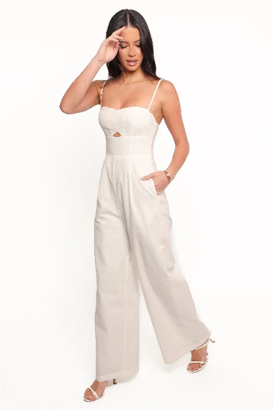 women's jumpsuits with self-ties at the waistMetra Scalloped Jumpsuit - White