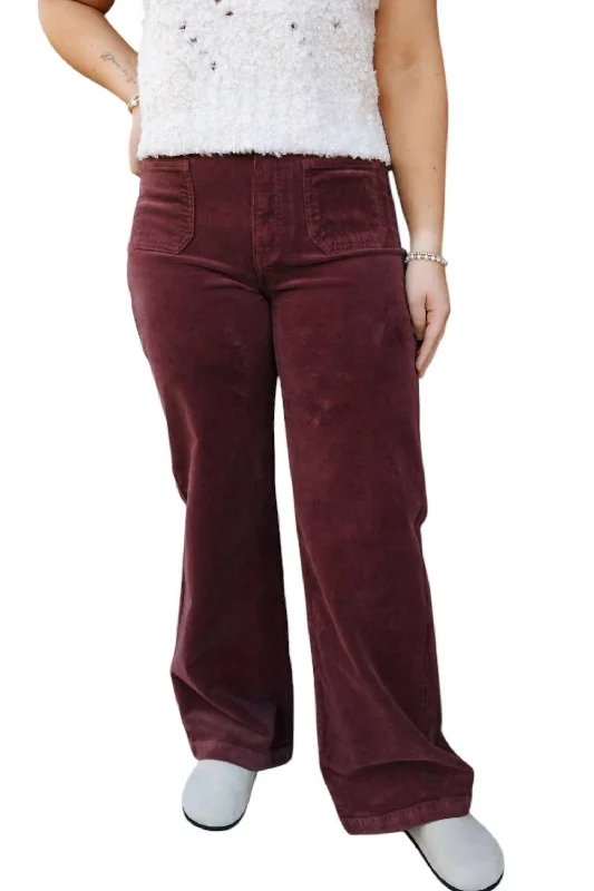 women's denim jeans with buttonsCorduroy Patch Pants In Burgundy