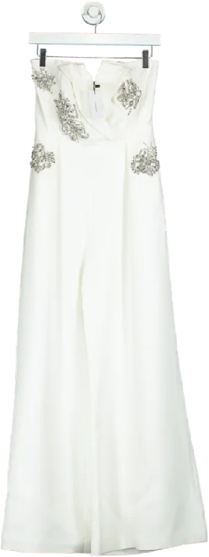 women's jumpsuits for curve-hugging stylesKaren Millen White Strapless Jumpsuit UK 6