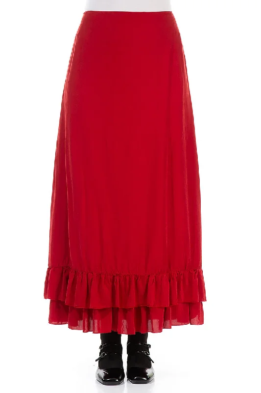 women's denim skirtsLayered Back Red Silk Bamboo Skirt