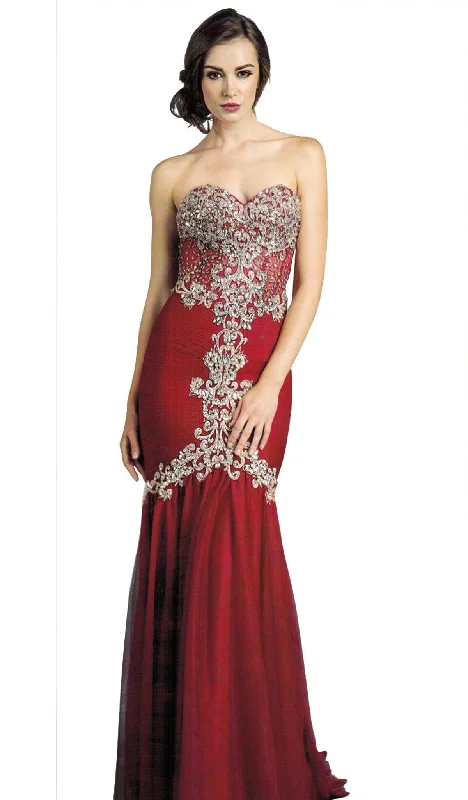 women's flutter-sleeved dressesAspeed Design - Sheer Beaded Bodice Mermaid Evening Gown