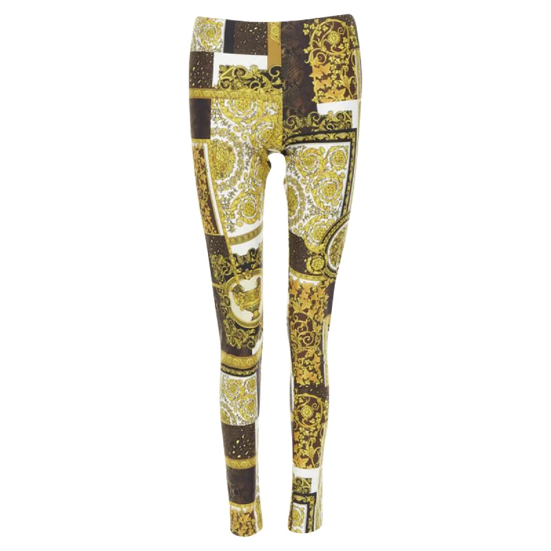 women's denim jeans with pocketsVersace Mosaic Barocco leather stretchy leggings