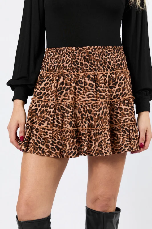 women's everyday casual skirtsThrough The Garden Brown Leopard Mini Skort