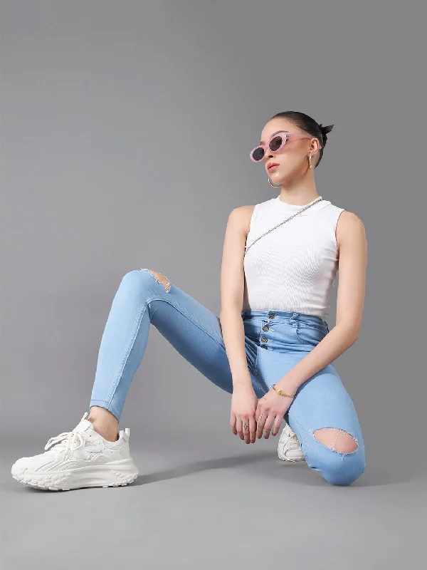 women's denim jeans for a chic appearanceCHASEstretch™ Women's Light Blue Skinny High-Rise Distressed Denim Jeans