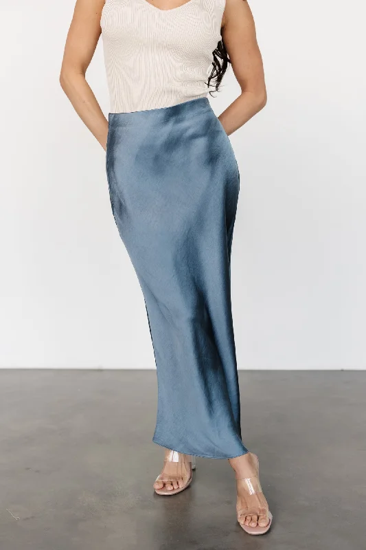 women's summer midi skirtsCeleste Satin Midi Skirt | Steel Blue