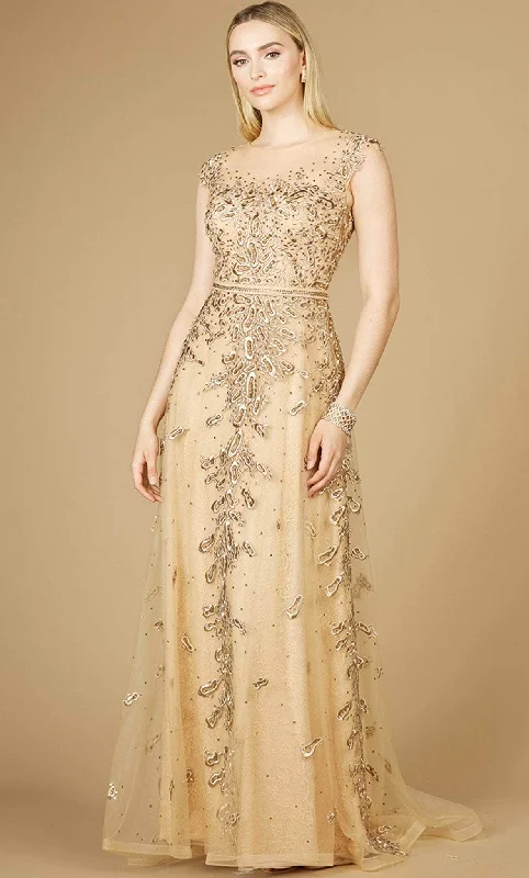 women's apple-shaped body dressesLara Dresses 29250 - Embroidered Cap Sleeve Evening Gown