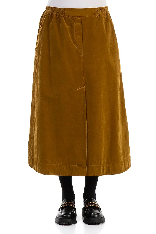 women's solid-color skirtsFront Split Gold Corduroy Skirt