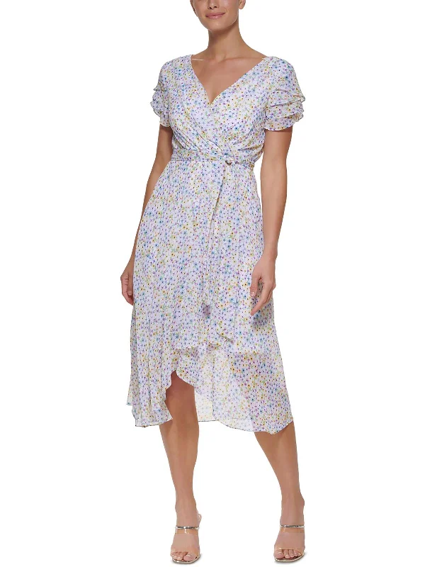 women's sustainable dressesWomens Floral Print Midi Wrap Dress