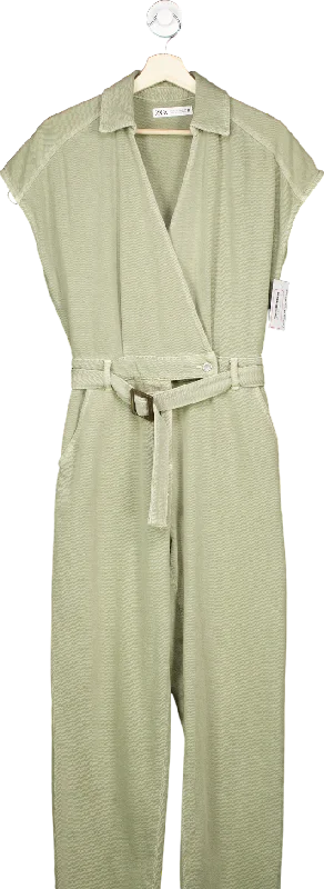 women's jumpsuits for fallZARA Khaki Cotton Utility Jumpsuit UK XS