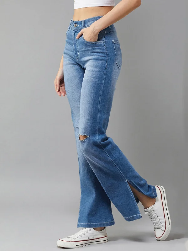 women's denim jeans with sequins24/7 Comfort Women's Blue Wide-Leg Relaxed Mid Rise Denim Stretchable Jeans