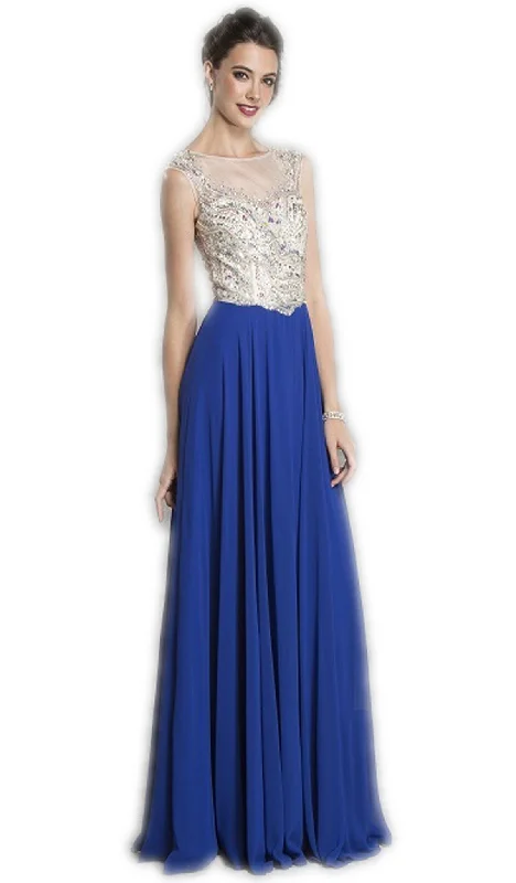 women's ball gown dressesAspeed Design - Beaded Sheer A-Line Evening Dress