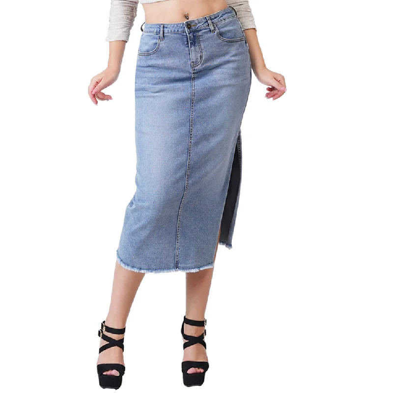 women's cotton skirtsGUJ7068A, Gusto - Women's Long Denim Skirt (S-XL)