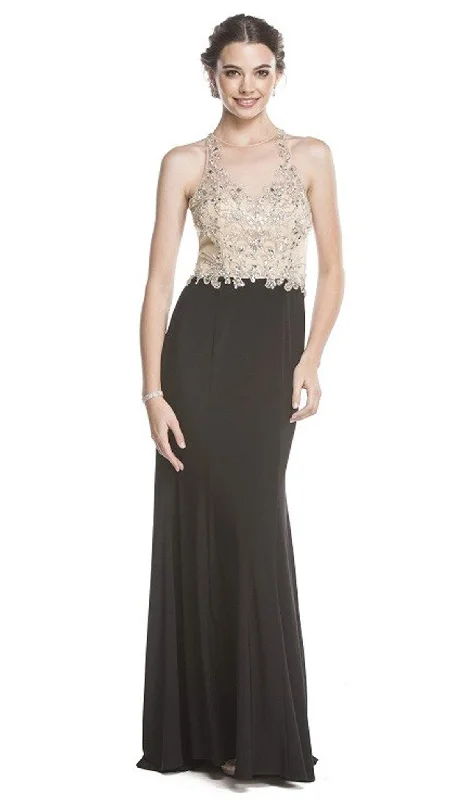 women's versatile dressesAspeed Design - Beaded Sheer Sheath Evening Dress