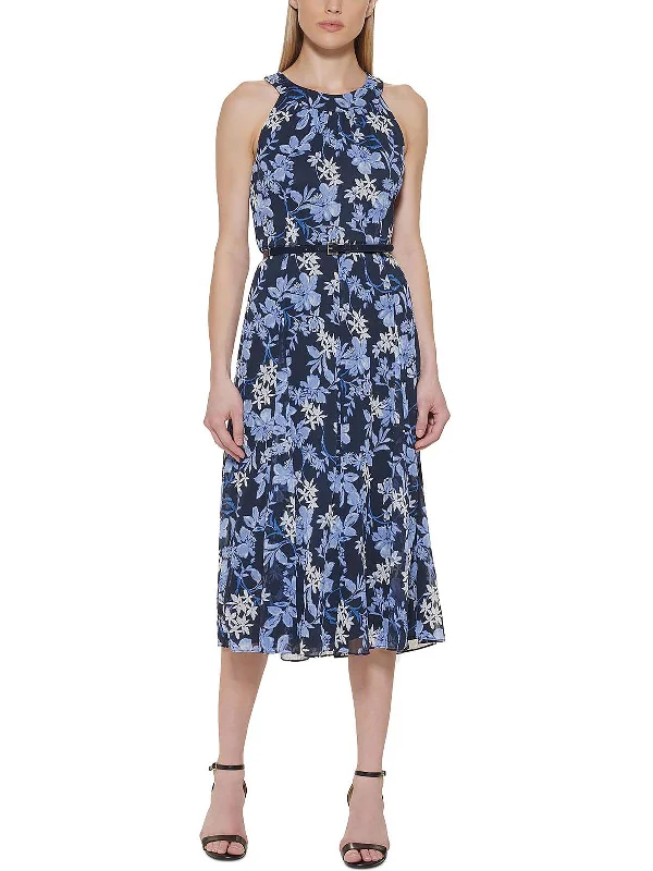 women's pear-shaped body dressesWomens Floral Print Midi Fit & Flare Dress