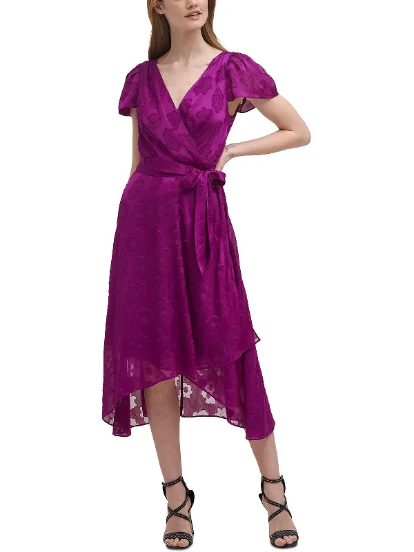 women's prom dressesWomens Textured Midi Wrap Dress