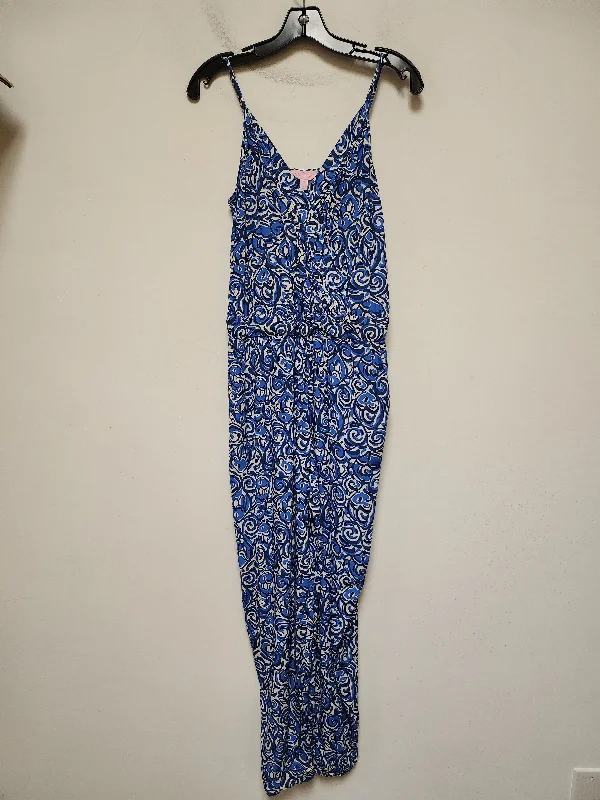 women's jumpsuits with belt loopsJumpsuit Designer By Lilly Pulitzer In Blue & White, Size: M