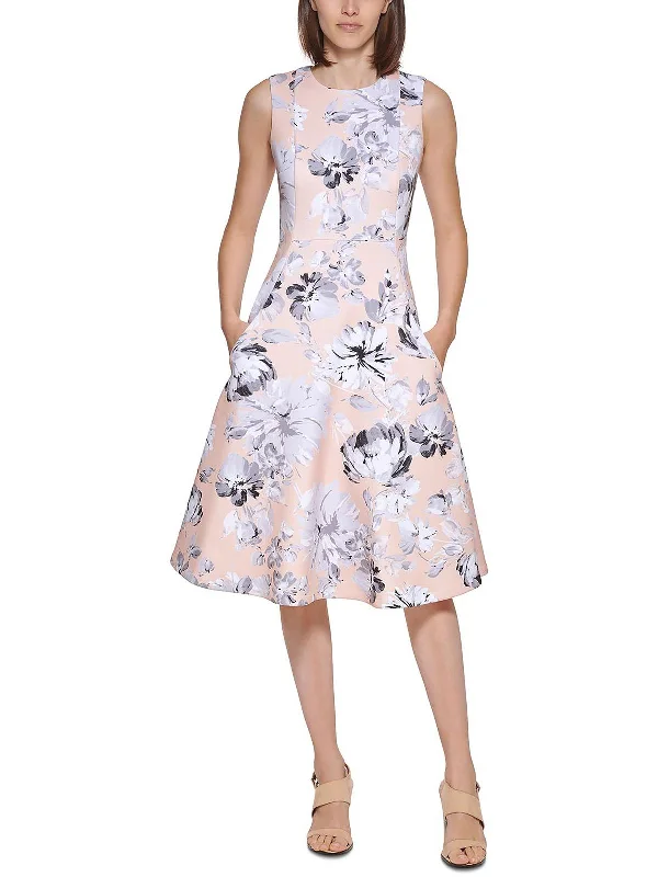 women's cinched-waist dressesWomens Knit Floral Midi Dress