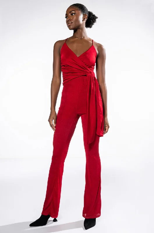 women's jumpsuits with buttonsROSELYN TIE FRONT SLEEVELESS JUMPSUIT