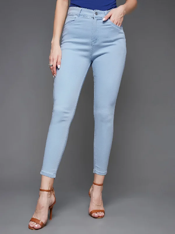 women's denim jeans for a bohemian look24/7 Comfort Women's Light Blue Skinny High Rise Cropped Stretchable Denim Jeans