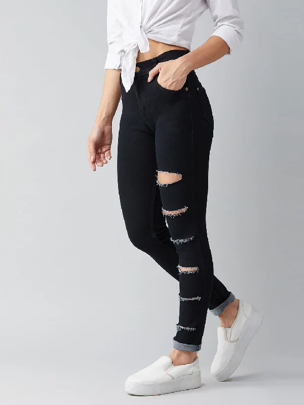 women's stretch denim jeansWomen's Black Slim High Rise Clean Look Regular Denim Jeans