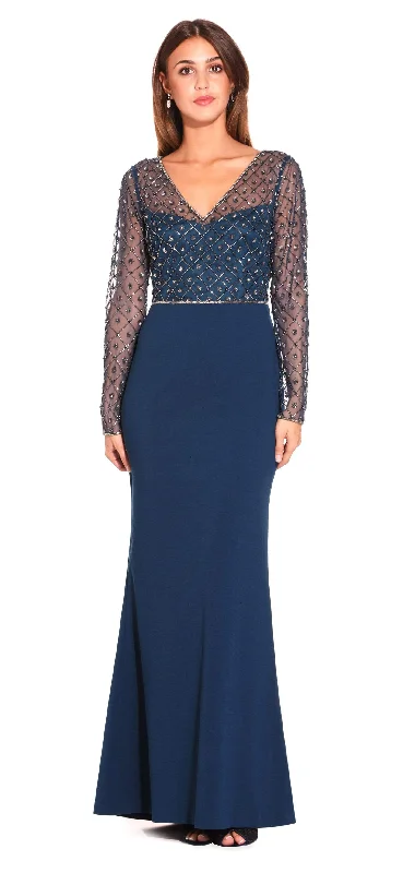 women's plus-size dressesAdrianna Papell - Embellished V-Neck Evening Dress AP1E203730 - 1 pc Deep Blue In Size 4 Available