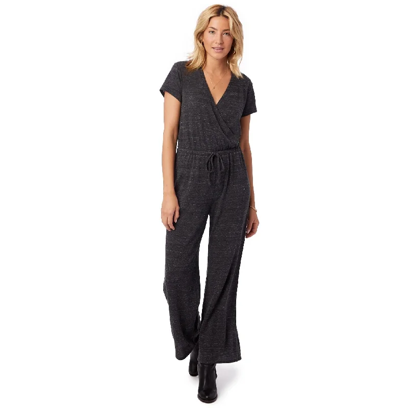 women's casual jumpsuitsCross Front Jumpsuit (Black)