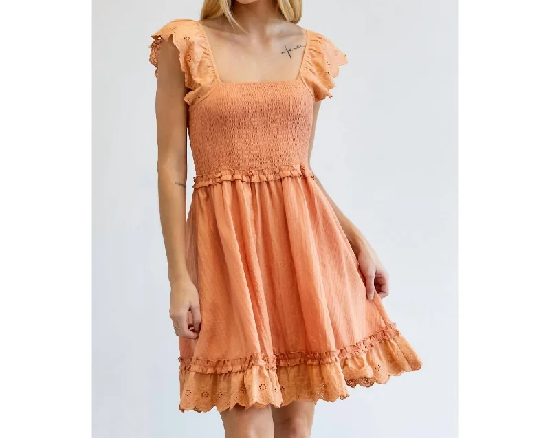 women's one-shoulder dressesBurnt Orange Smocked Mini Dress in Orange