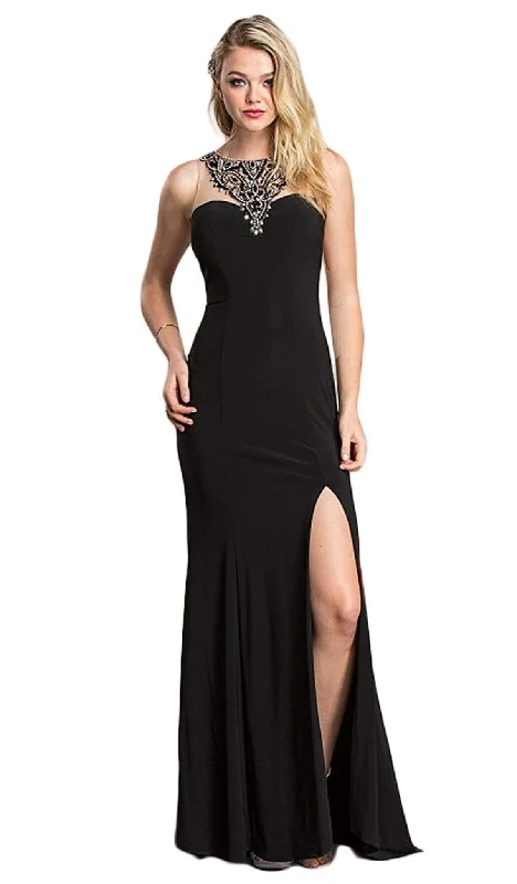 women's solid color dressesAspeed Design - Fitted Evening Dress with Slit