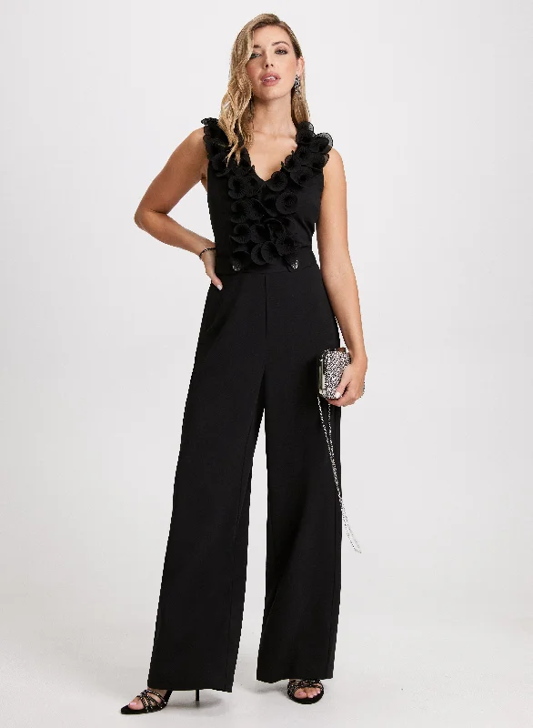 women's jumpsuits with buttonsV-Neck Ruffle Detail Jumpsuit