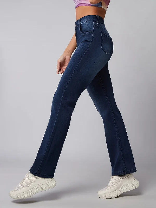 women's denim jeans for formal eventsCHASEstretch™ Navy Blue Mid Rise Stretchable Bootcut Hourglass Flared Denim Jeans